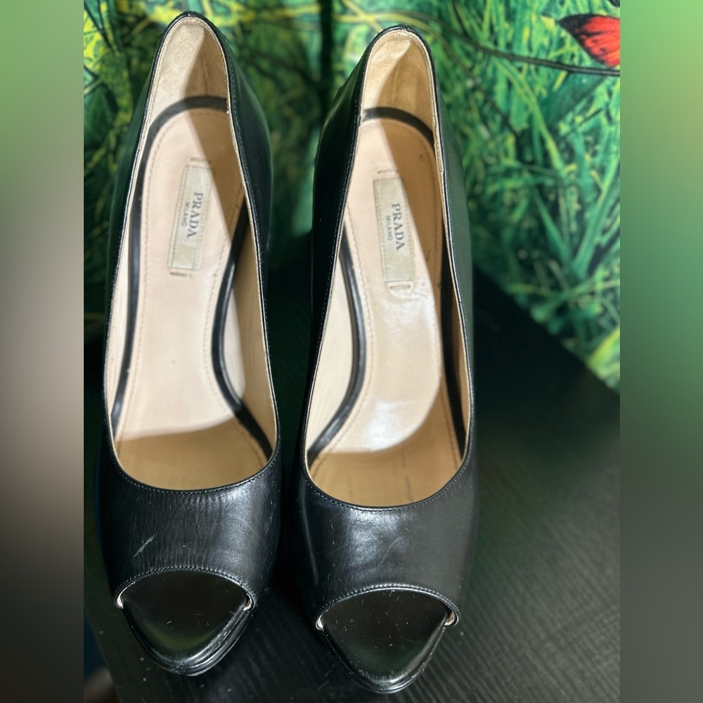 Prada Black Peep-Toe Platform Heels - Picture 5 of 9